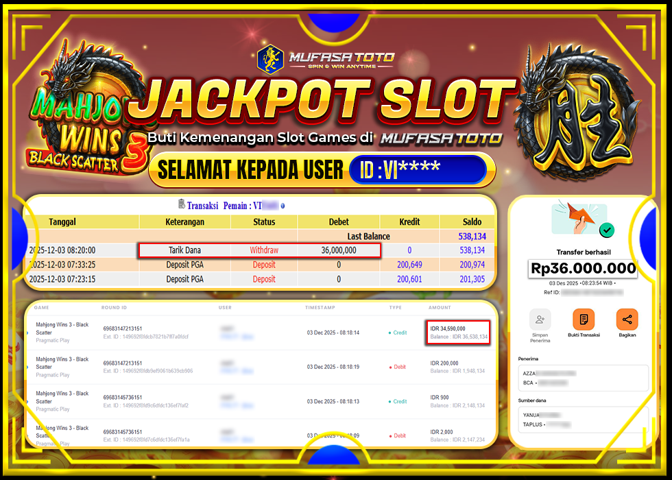 MUFASATOTO JACKPOT PRAGMATIC PLAYRp.36.000.000|LUNAS